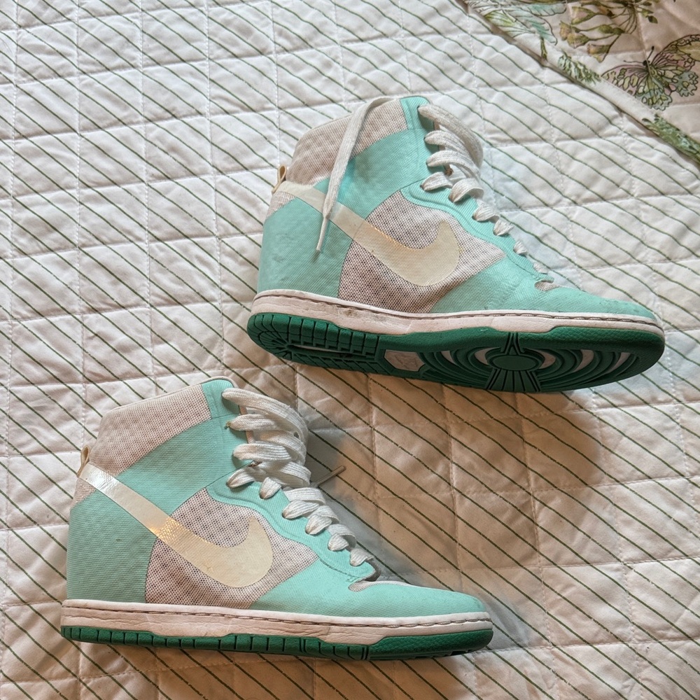 Nike Stylish Mint and White High-Top Wedge Sneakers